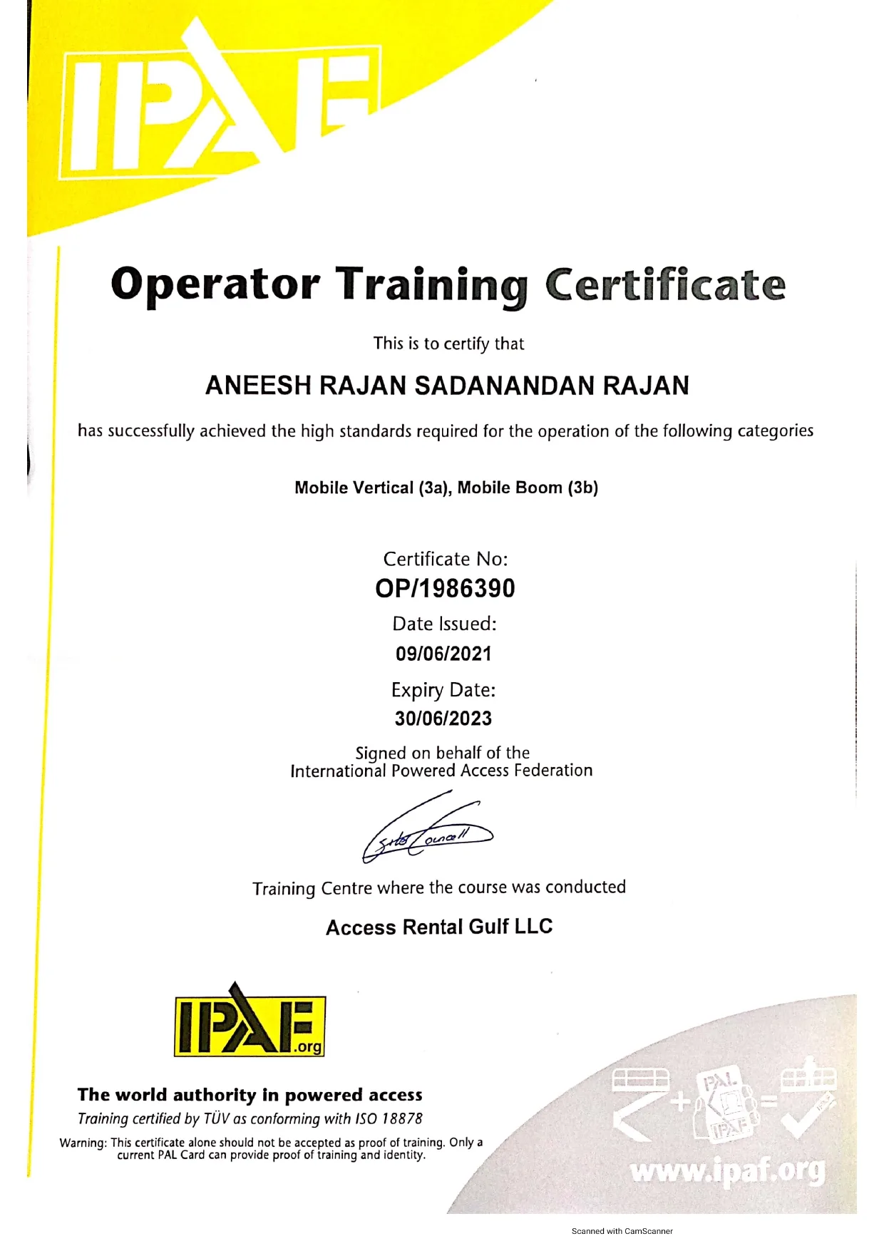 IPAF Certificate — Aneesh