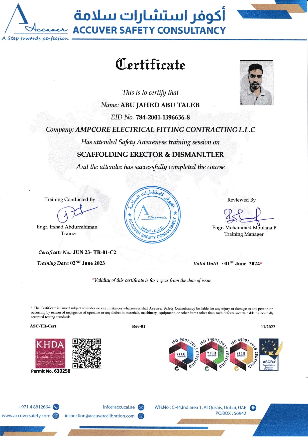 Scaffolding Certificate — Abu