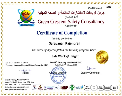 WAH Certificate — Saravanan