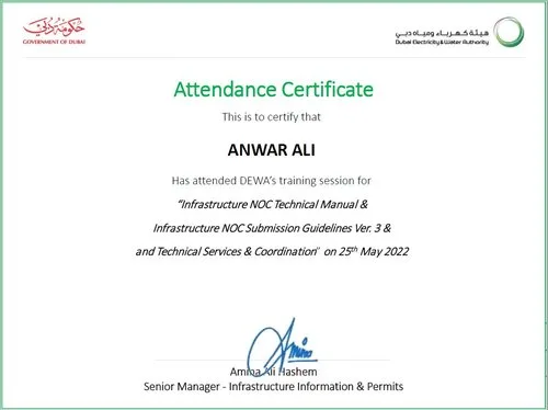 DEWA Approved Electrical Engineer Certificate