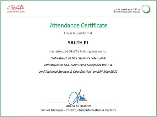 DEWA Approved Electrical Engineer Certificate